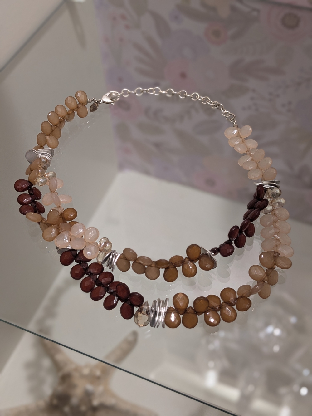 Chico's Three-Strand Brown, Blush & Garnet Beaded Necklace